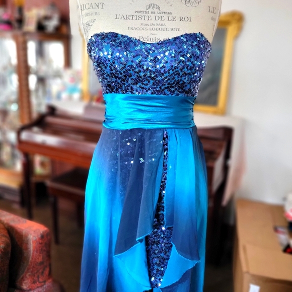 Blue High-Low Formal Dress - Picture 2 of 5